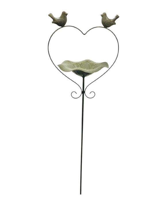 Gray Heart Birdbath on Stake 52"x10" ⚠️ Oversized Item.  Store Pick Up Only! No Shipping.
