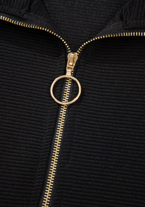 Half Zip Knit Short Set with Gold Zipper.  2 Piece Set Available in Black & Beige.