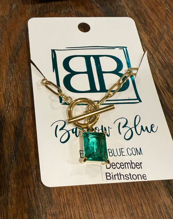 Large Emerald Cut Birthstone Necklace with Paperclip Chain and Toggle Clasp.  18” Long.