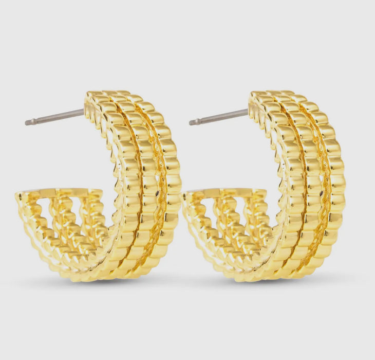 Mia Gold Polished Triple Hoop Huggie Earrings