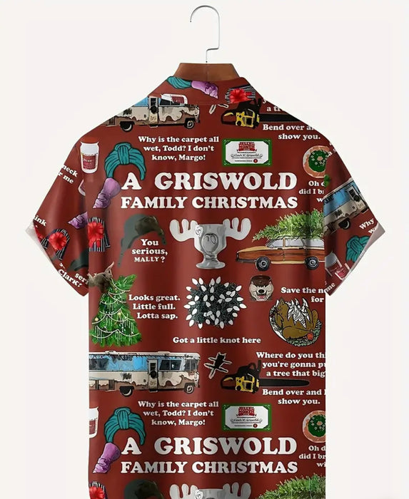 A Griswold Family Christmas Button Up Shirt for Men. Red Shirt.