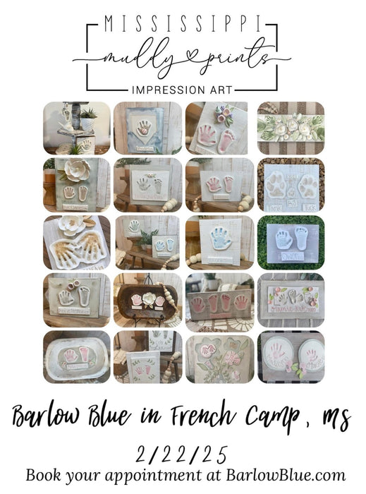 Mississippi Muddy Prints Appointment Spot on 2/22/25 at Barlow Blue.  The $30 Fee will be applied to your purchase price at checkout on 2/22 so you get 100% of that back!