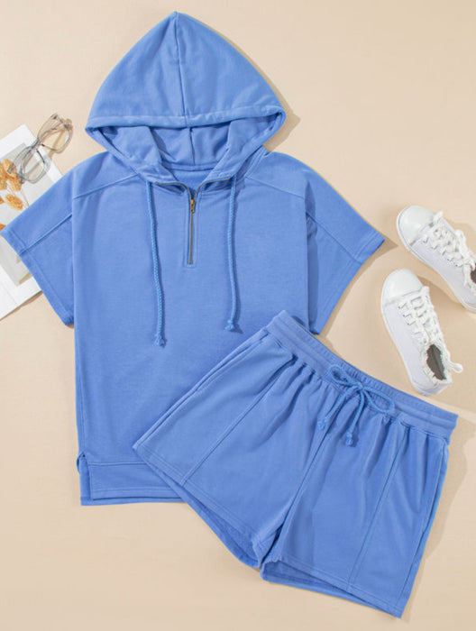 PREORDER Blue Short Sleeve Hoodie Shorts Set.  AS-AXL. Allow 3 weeks to come in.  Get a 25% OFF discount for preordering!  Deadline to preorder is 2/16/25.