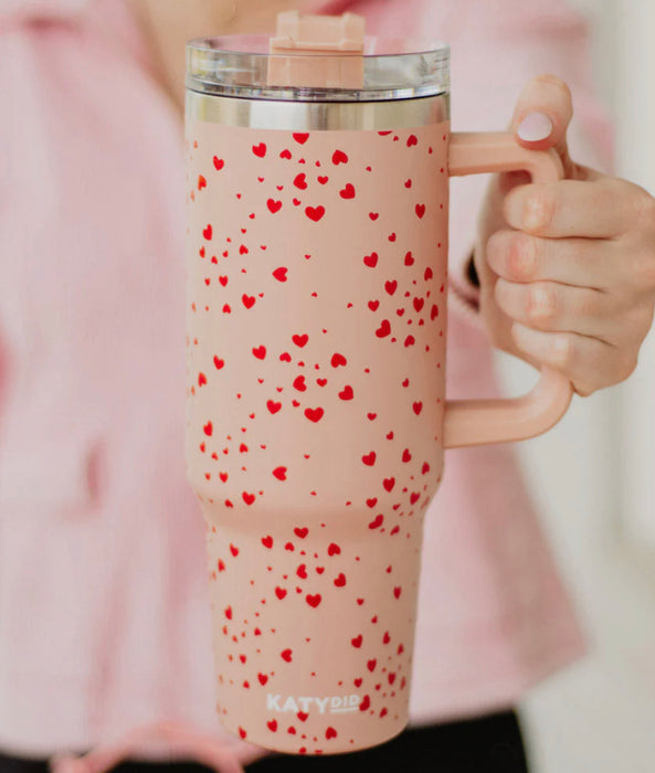 Mini Red Hearts 40oz Tumbler with Handle