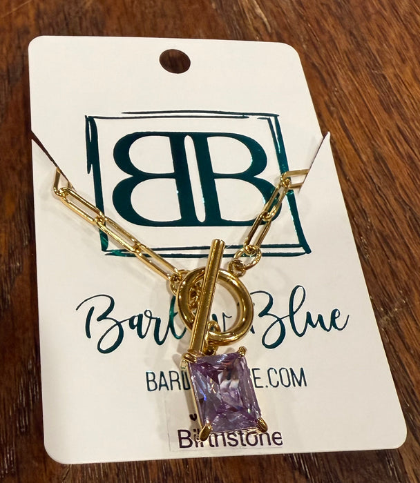 Large Emerald Cut Birthstone Necklace with Paperclip Chain and Toggle Clasp.  18” Long.