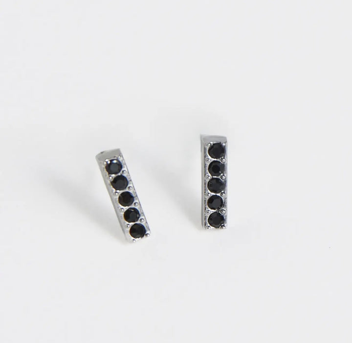 Narelle Waterproof Gem Bar Stud Earrings - Silver/Black