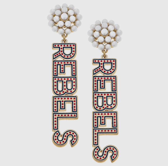 Ole Miss Rebels Pearl Cluster Dotted Enamel Drop Earrings