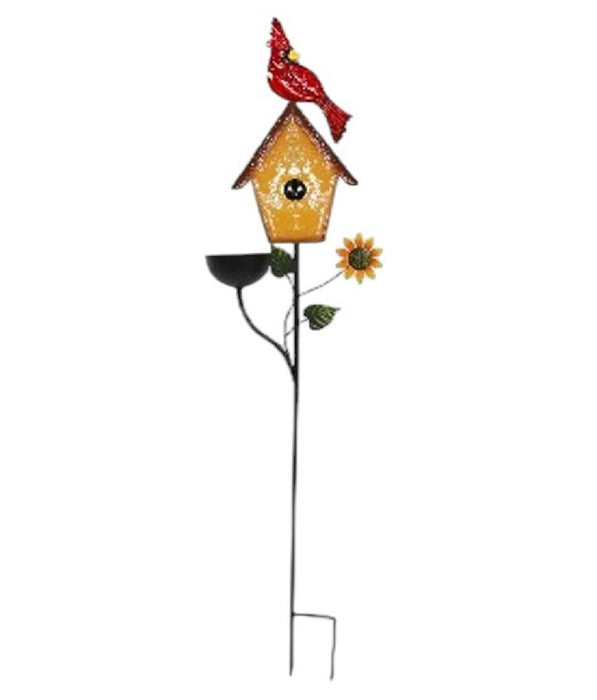 Cardinal on Birdhouse w/Birdbath on Pole 49"x12".  ⚠️ Oversized Item.  Store Pick Up Only! No Shipping.