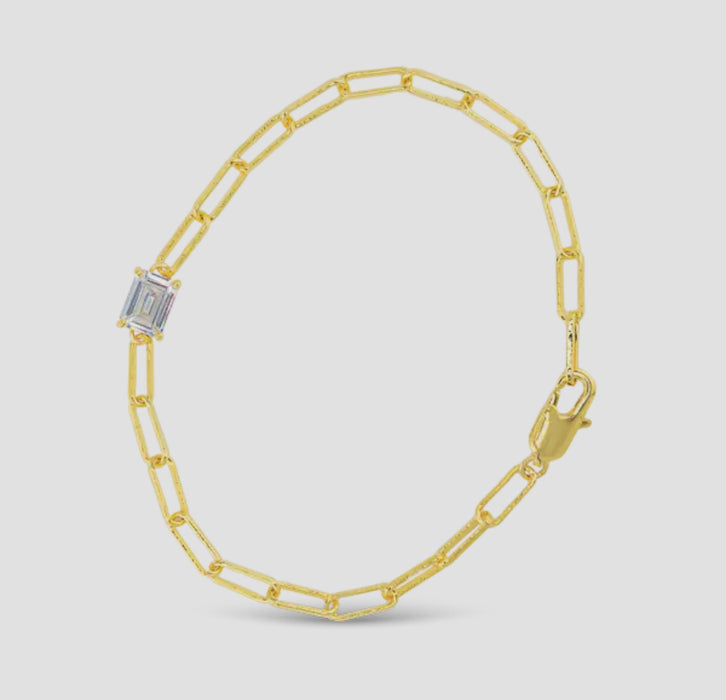 Gold Paperclip & Clear CZ Bracelet