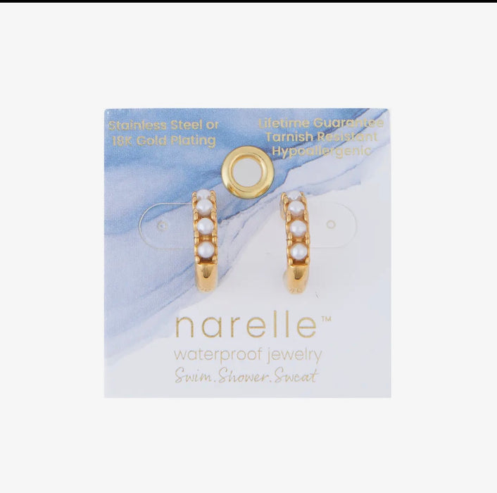 Narelle Waterproof Pearl C-Hoop Earrings - Gold