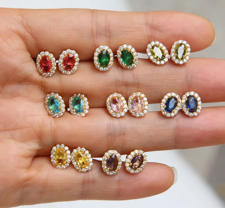 Birthstone Halo Stud Earrings