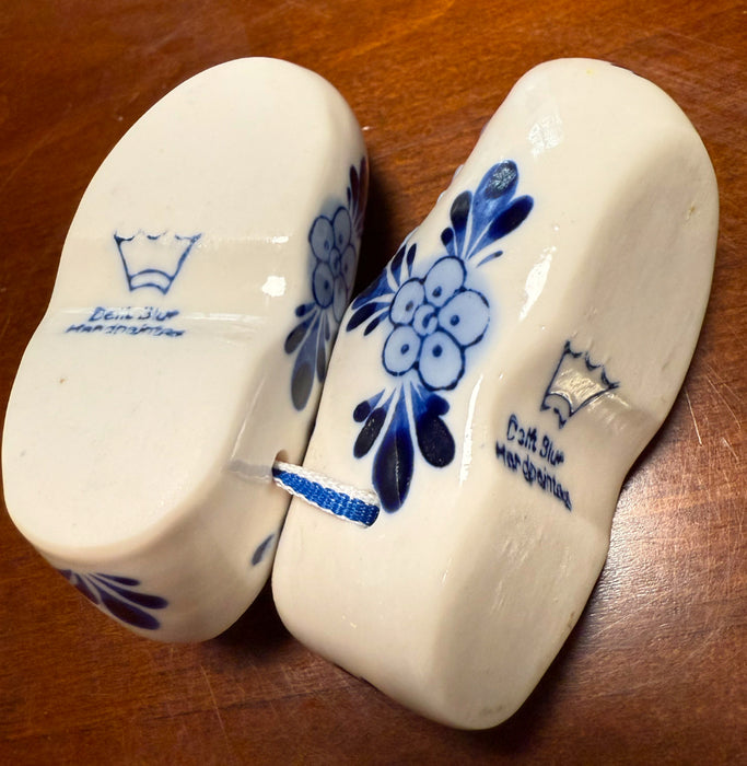 Miniature Porcelain Hand Painted Dutch Clogs Shoes Holland Delft Blue & White Boy & Girl