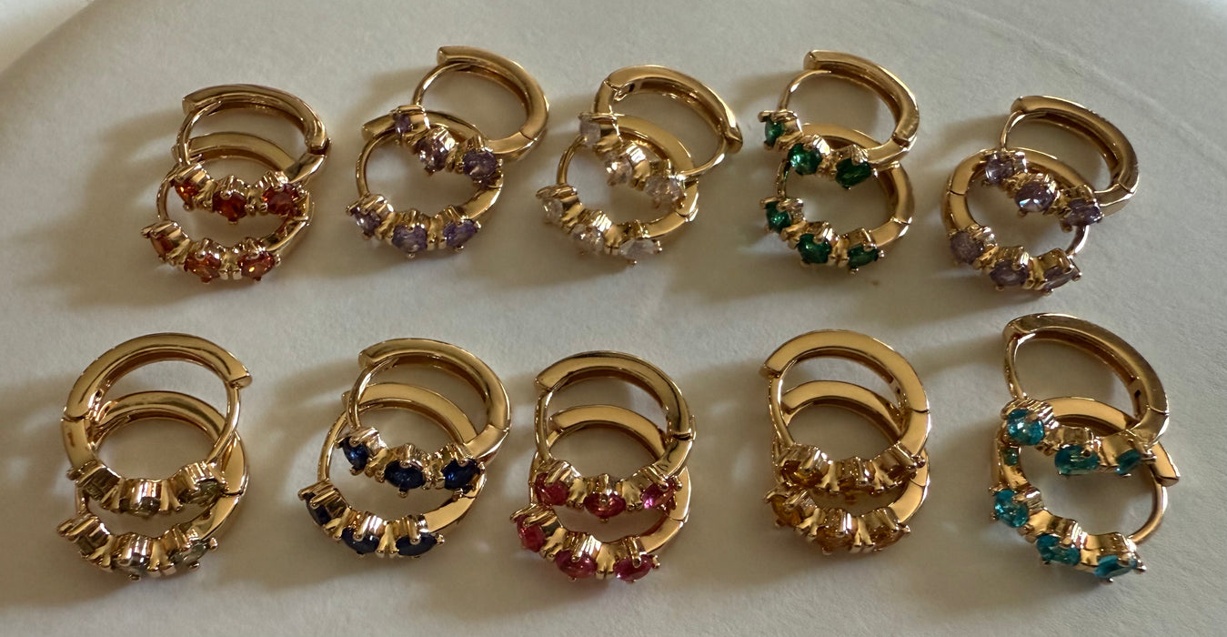 Dainty Gold Birthstone Hoop Earrings