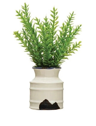 Faux Plant in Stoneware Pot, Distressed White Finish- 4 Styles