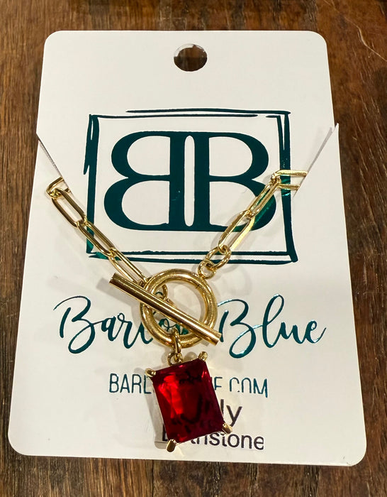 Large Emerald Cut Birthstone Necklace with Paperclip Chain and Toggle Clasp.  18” Long.