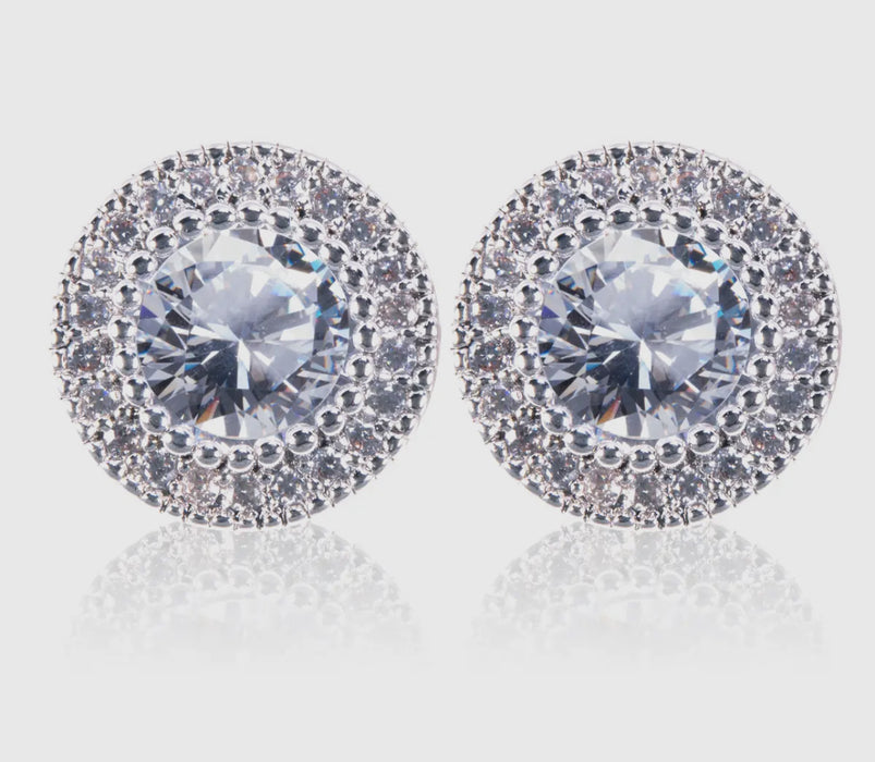 Ice Blu Round Halo Stud Earrings - 2 Colors!