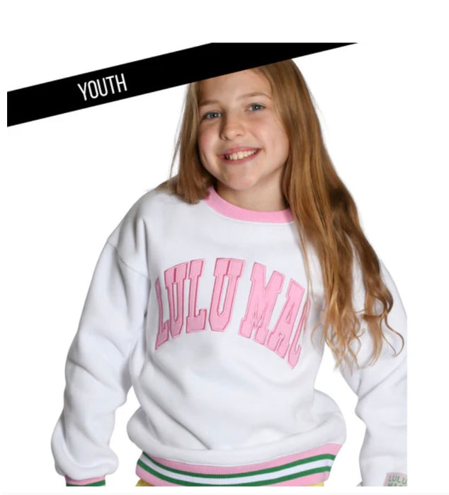 YOUTH Lulu Mac Sweatshirt White with Pink Embroidery Social Society