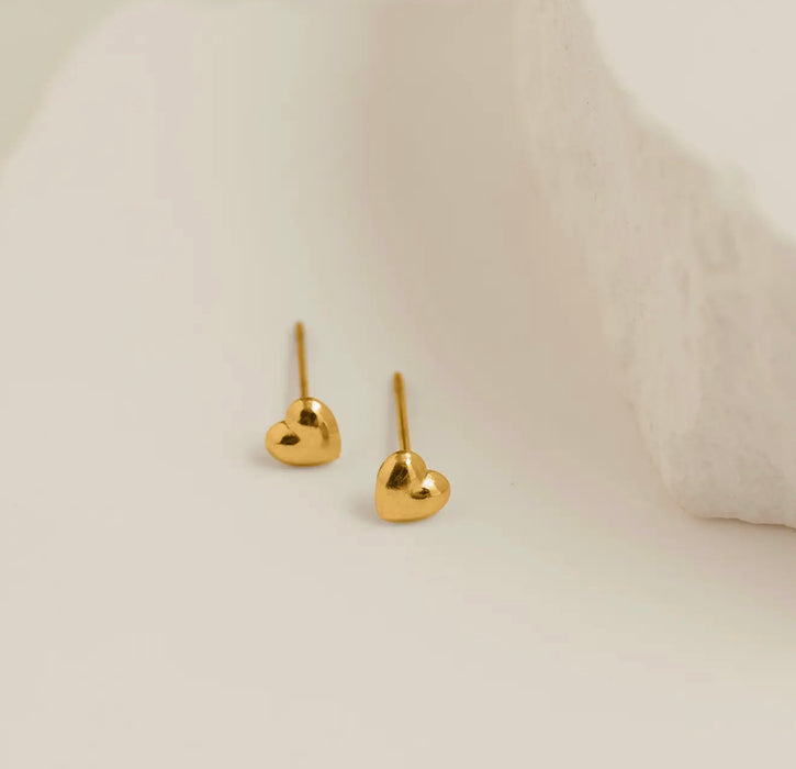 Narelle Waterproof Puffy Heart Stud Earrings - Gold