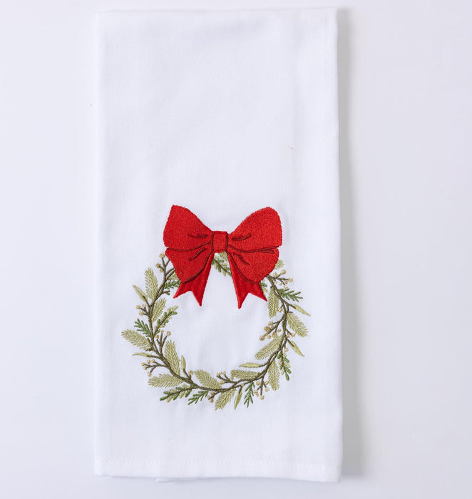 Red Bow Wreath Tea Towel