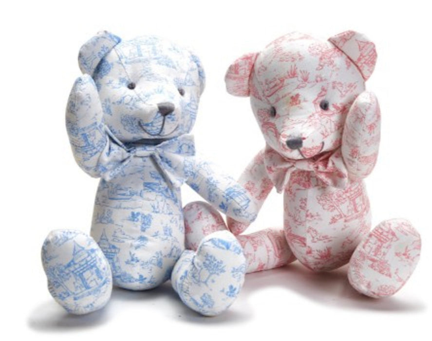 Animal Toile Stuffed Teddy Bear.  Available in Pink & Blue