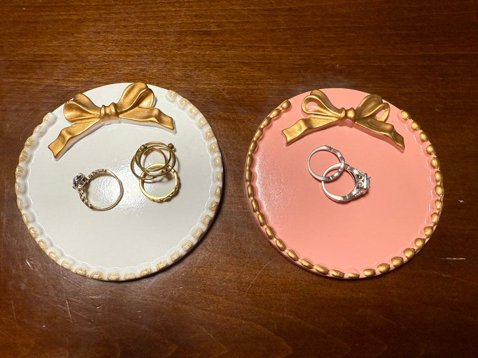 Gold Bow Trinket Tray.  White or Pink.