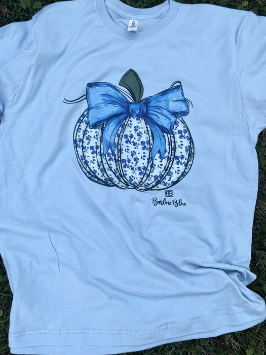 Floral Blue & White Pumpkin Tee or Sweatshirt. 2 colors Blue & Oatmeal.