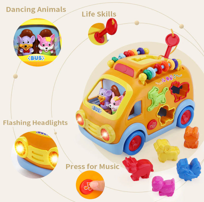 Musical Bus with Animal Shaped Blocks for Toddlers