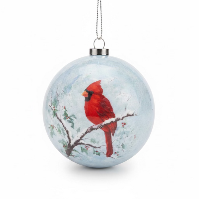 3" Yuletide Cardinal Paper Mache Round Ornaments- 3 Styles!