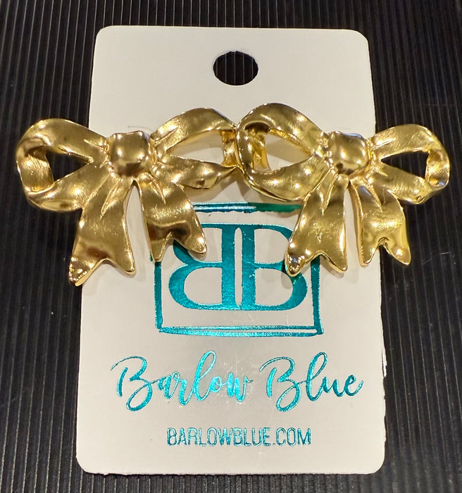 Stainless Steel Gold Bow Statement Earrings