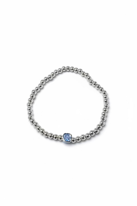 The Confetti in Silver-  Beaded Bracelet with Square shaped Birthstone Charm