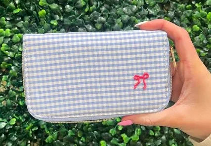 Gingham Kit with Make Up Brushes, Mirror, & Manicure Kit by Simply Southern.