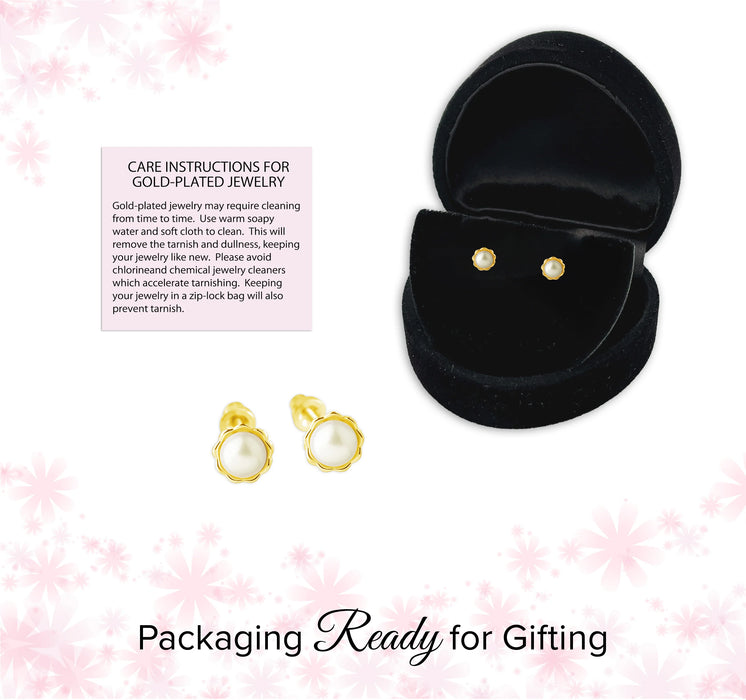 Baby/Kids 14K Gold-Plated Child's Freshwater Pearl Screw Back Earrings with Scalloped Edge