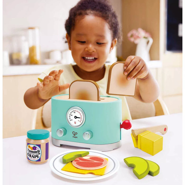 Ding & Pop-Up Toaster - 15pc Teal Wooden Food Playset, Ages 2+