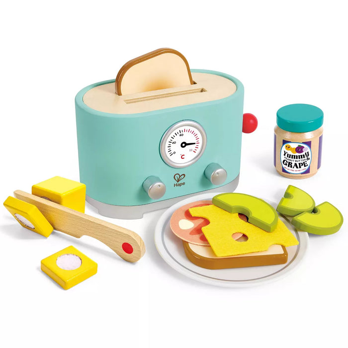 Ding & Pop-Up Toaster - 15pc Teal Wooden Food Playset, Ages 2+