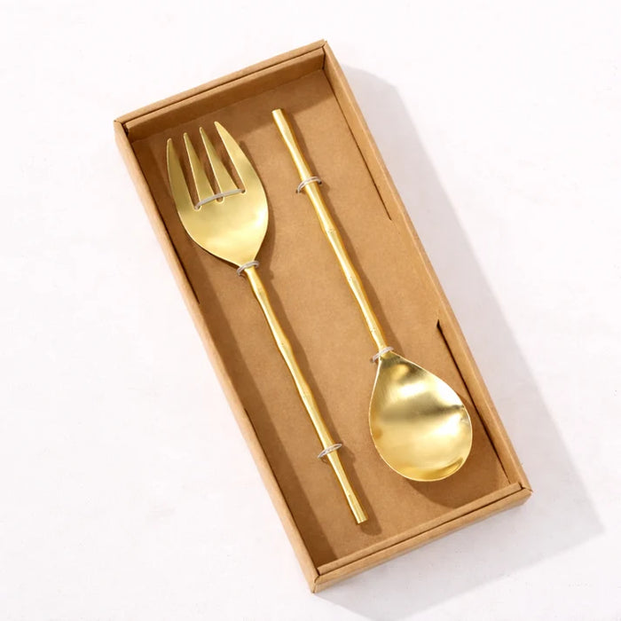 Gold Stainless Steel Slim Salad Server Set
