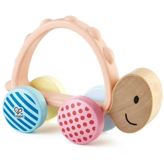Turbo Turtle - Baby Teether & Push Toy, Soft Pastel Colors, Wood & Silicone, Chewing, Sensory Play, Animal On Wheels