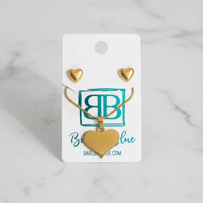 Gold Heart Necklace & Earring Set on Rope Chain. Personalization Included