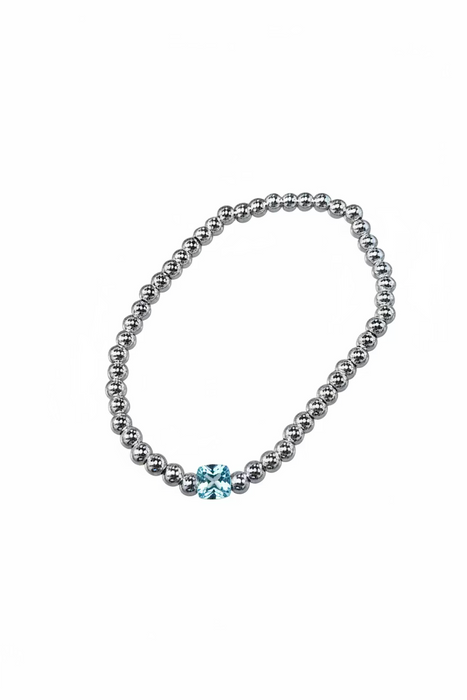 The Confetti in Silver-  Beaded Bracelet with Square shaped Birthstone Charm