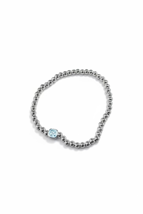 The Confetti in Silver-  Beaded Bracelet with Square shaped Birthstone Charm