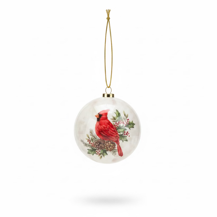 3" Ivory Cardinal Christmas Round Ornaments