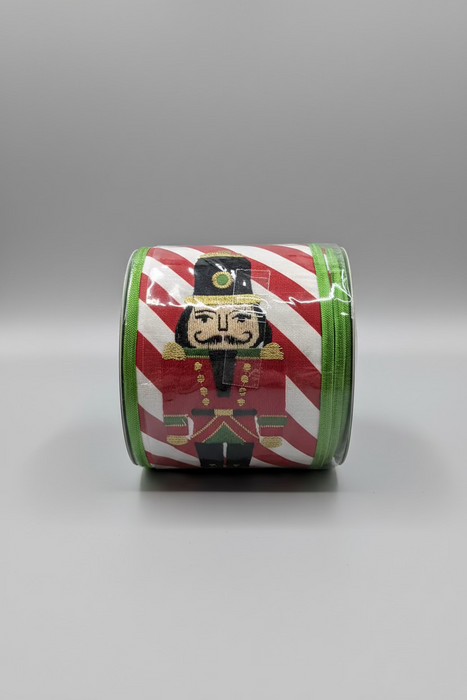 Nutcracker Print Metallic Dupion Back John Mark Ribbon: 4in wide x 10yd