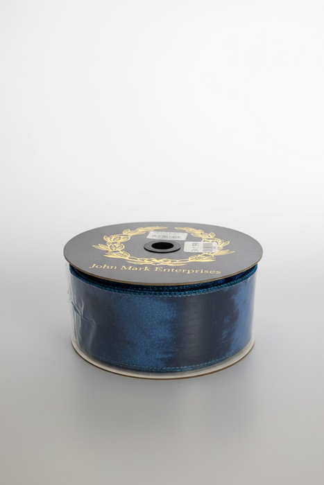 Velvet Metallic Dupion Fused Blue John Mark Ribbon: 2.5in wide x 10yd