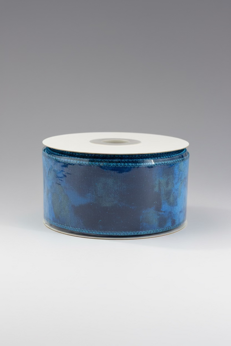 Velvet Metallic Dupion Fused Blue John Mark Ribbon: 2.5in wide x 10yd