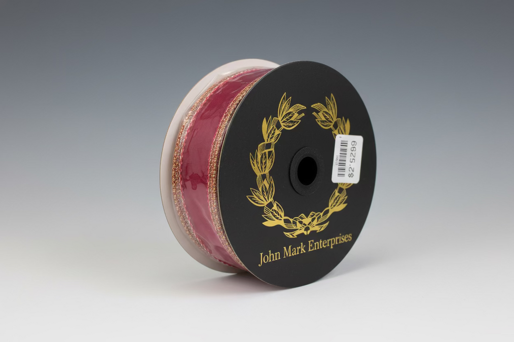 Dupion Splash Metallic Red John Mark Ribbon: 1in wide x 10yd