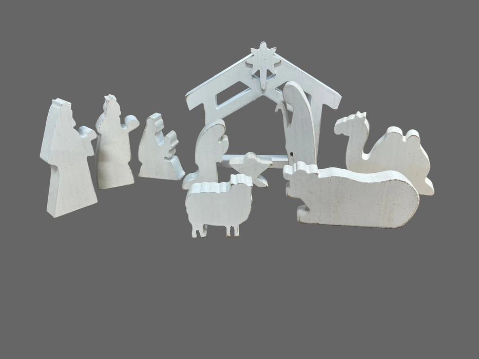 White Wood Nativity Set - 10 Piece