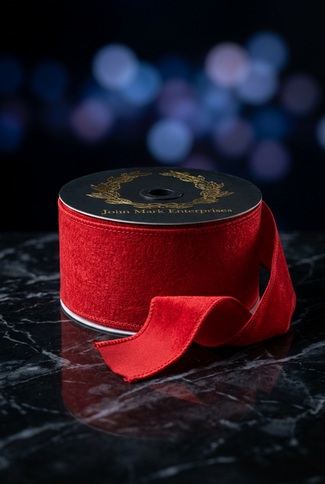 Paper Felt Bright Red John Mark Ribbon: 2.5in wide x 10yd