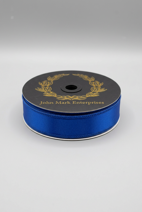 Blue Satin Double Sided Fused John Mark Ribbon: 1in wide x 10yd