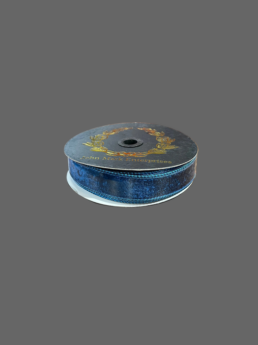 Velvet Metallic Dupion Fused Blue John Mark Ribbon: 1in wide x 10yd