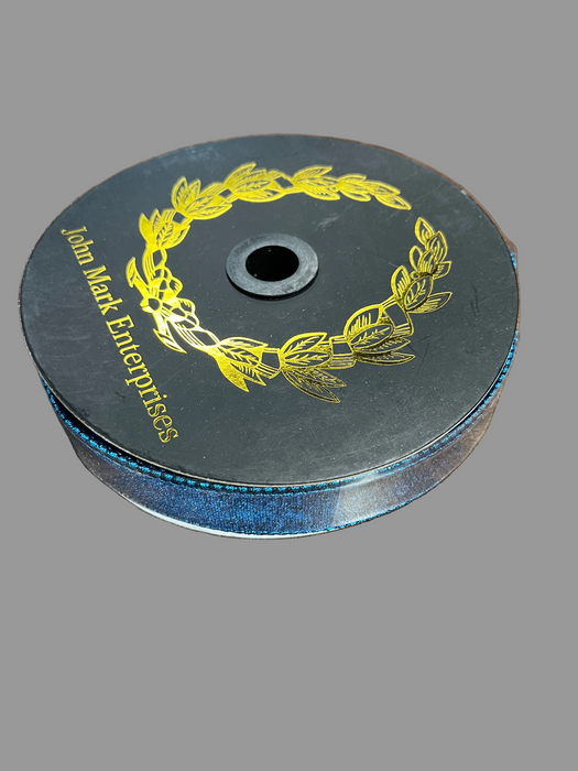 Velvet Metallic Dupion Fused Blue John Mark Ribbon: 1in wide x 10yd
