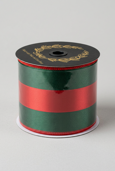 Satin Stripe DBL Fused Green/Red John Mark Ribbon: 4 in wide x 10yd